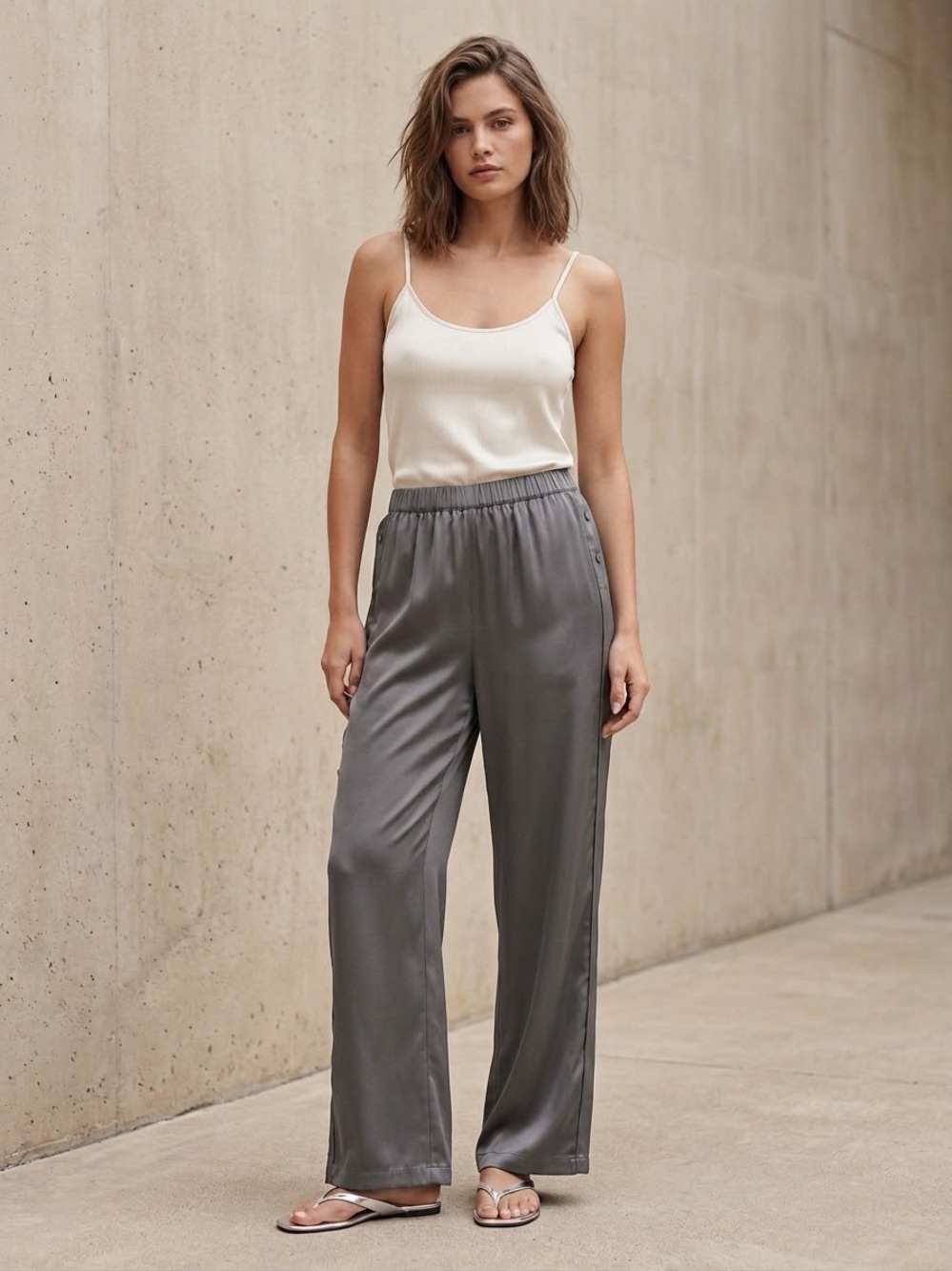 Skims Silk Satin Pull On Gray Casual Pants , size XL